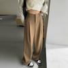 Женские брюки весна-осень однотонные с высокой талией и драпировкой облегающие широкие брюки