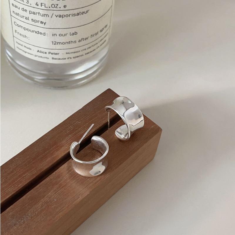 Серьги из стерлингового серебра S925 с неровной широкой поверхностью типа C