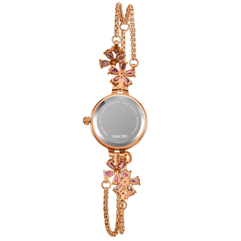 Часы Time100 Summer, японский кварцевый браслет, многогранный стеклянный ремешок с кристаллами, водонепроницаемые часы с подарочной коробкой для женщин и женщин (Розовый цвет)