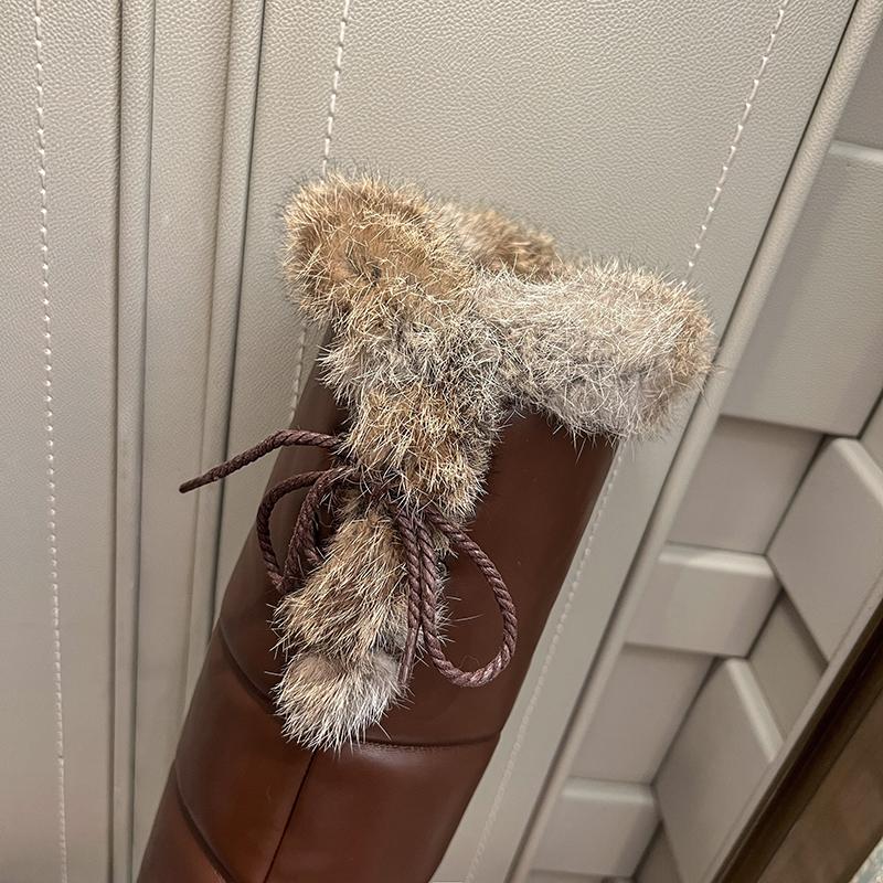 Женские длинные сапоги на высоком каблуке, новые зимние теплые зимние сапоги, большие плюшевые женские сапоги из однотонной кроличьей шерсти