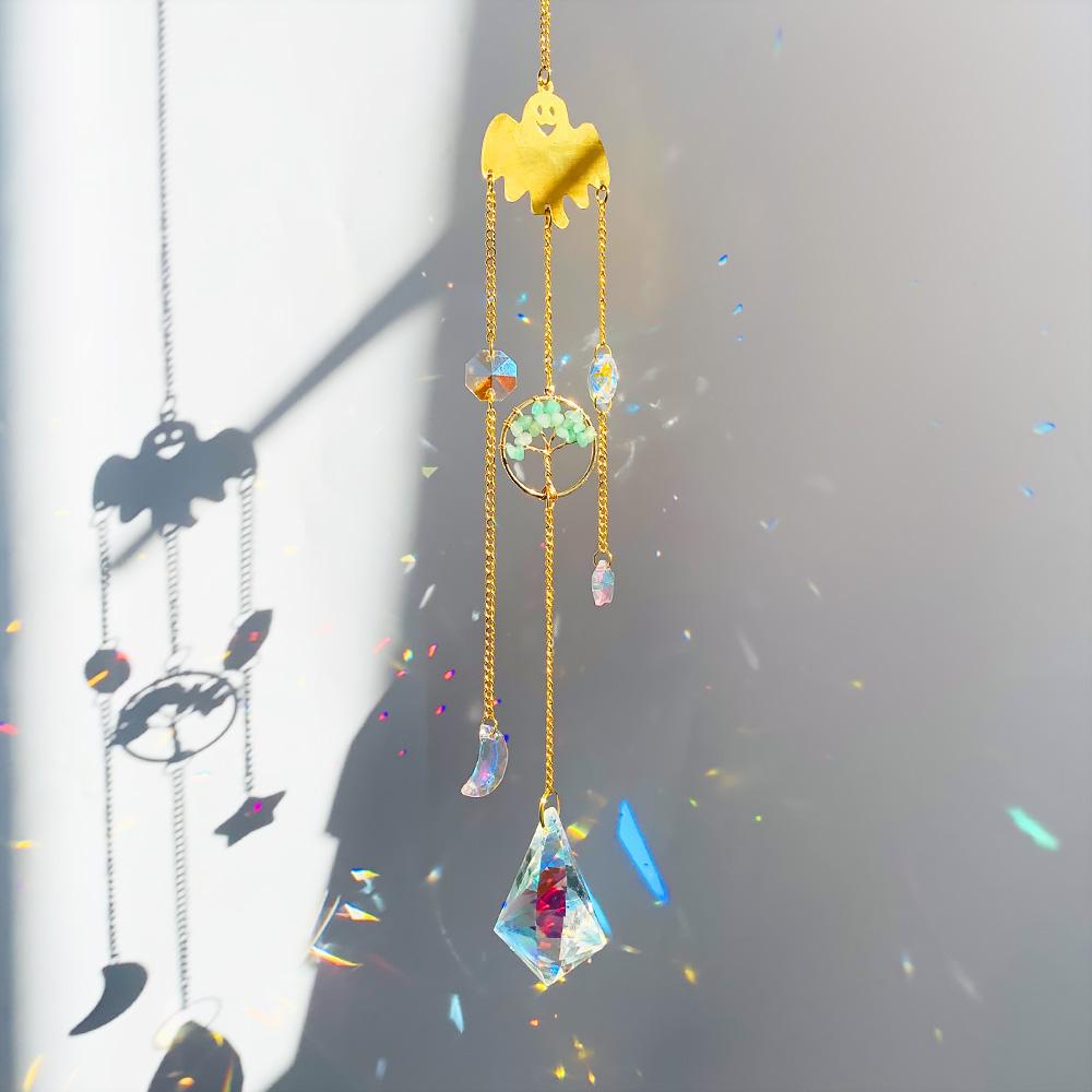 Halloween Stars Moon Life Tree Crystal Sun Catcher Custom Wind Chimes for Window Bedside Home Decorative Hanging Ornament
