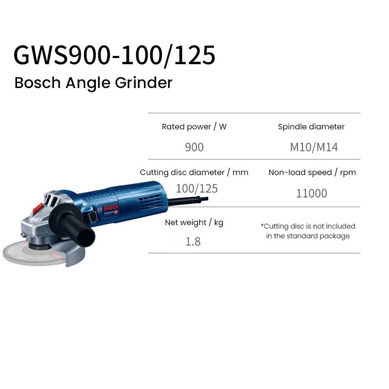 Bosch Угловая шлифовальная машина GWS 900 Профессиональная угловая шлифовальная машина для тяжелых условий эксплуатации Компактная крышка головки, экономящая 40% пространства, подходит для работы в узких пространствах