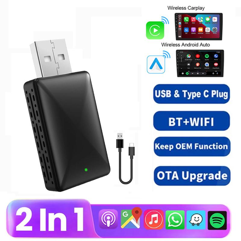 2 in 1 Wireless CarPlay Adapter & Android Auto Wireless Adapter Plug and Play Carplay Wireless Adapter Auto Connect