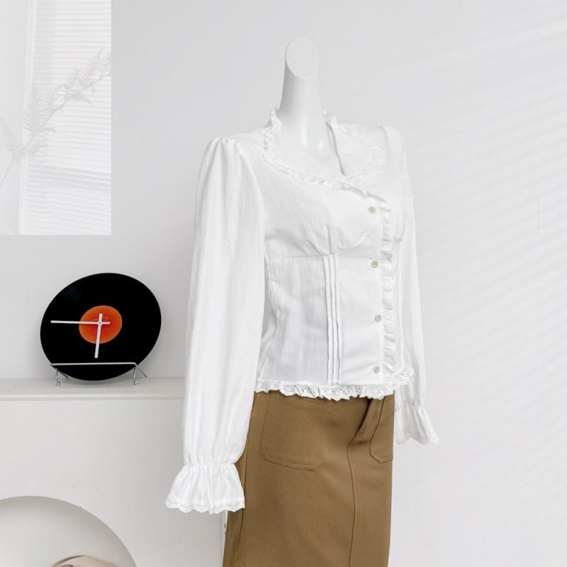 Womens V-Neck Long Sleeve Shirt Slim Fit Cropped Blouse Casual Daily Wear