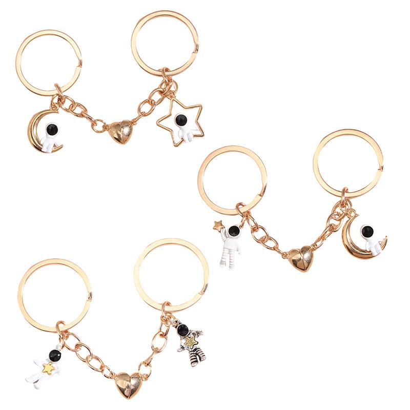 Metal Spaceman Heart Magnetic Button Key Ring Bag Ornament Pendant Key Chains