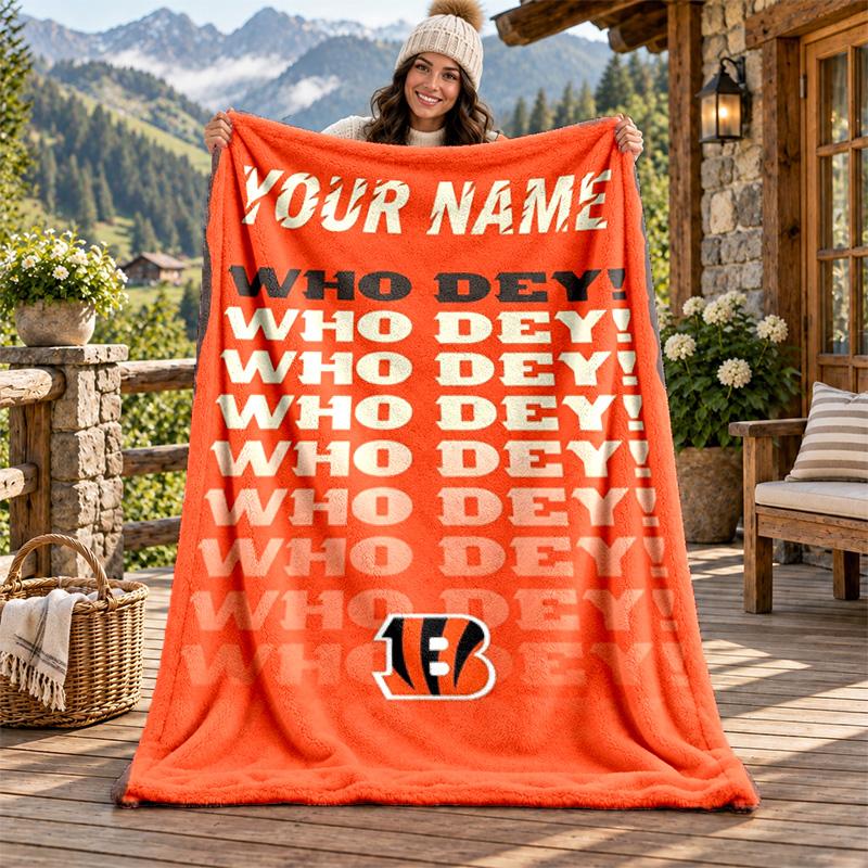 Cincinnati Bengals Custom Name Flannel Blanket Personalized Soft Warm Plush Throw Blanket Customized Gift for Family Friends