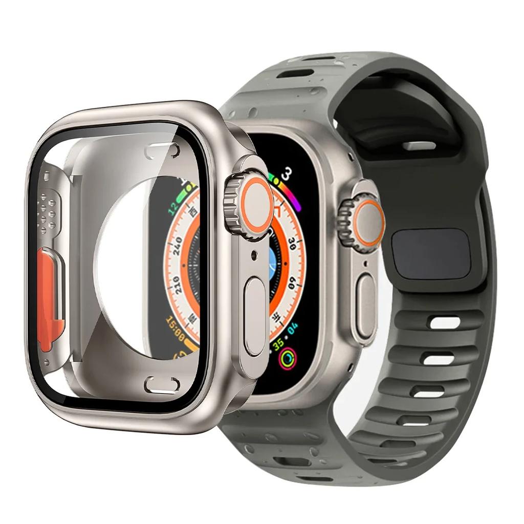 Чехол+Ремешок Для Apple Watch Ремешок 45мм 44мм 41 42 46мм Умный Силиконовый Браслет Iwatch Серия 5 6 Se 7 8 9 10 Заменить на Ультра Чехол