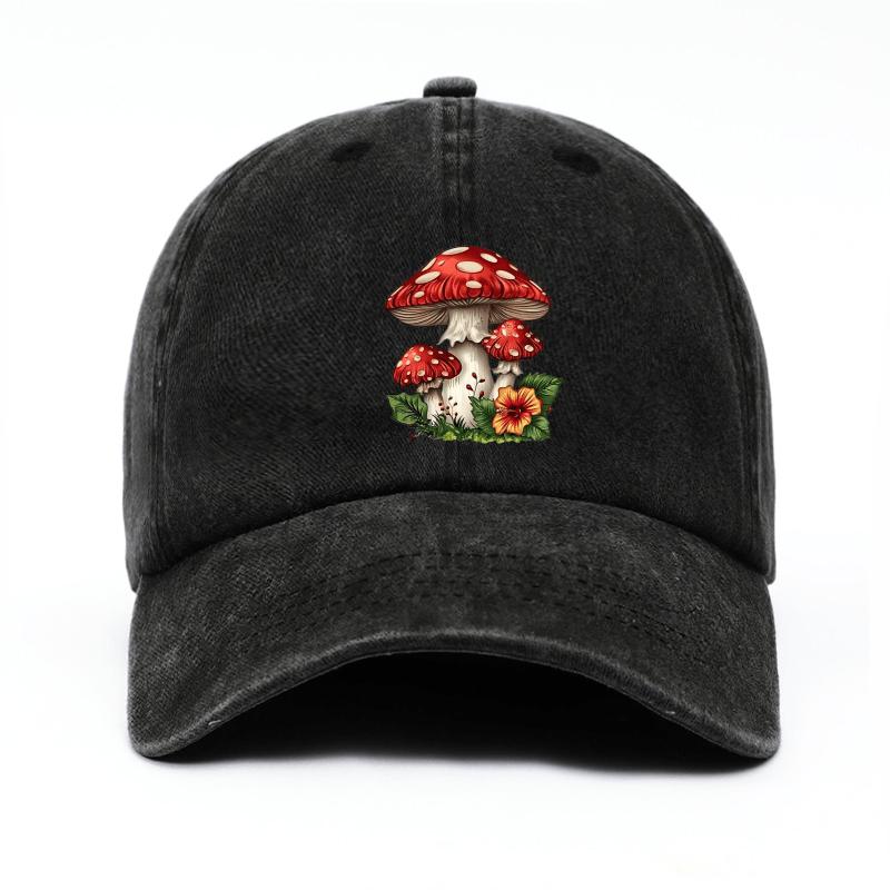 Mushroom Print Baseball Cap Unisex Adjustable Polyester Casual Sun Protection Outdoor Hat