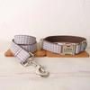 Personalized Dog Collar with Free Engraving, Matching Pet Leash,Customzied Contacts Metal Buckle,Brown White Plaid Pet Collar