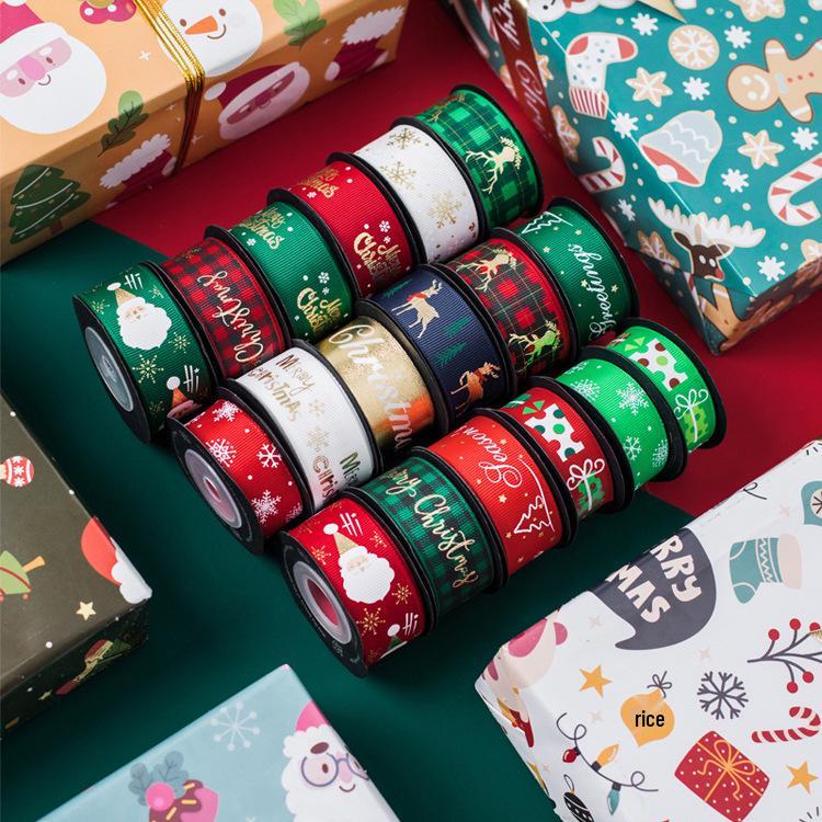 Festive Ribbon: Christmas Gift, New Year, Birthday - Red & Green Plaid with Hot Stamping for Gift Boxes & Bows