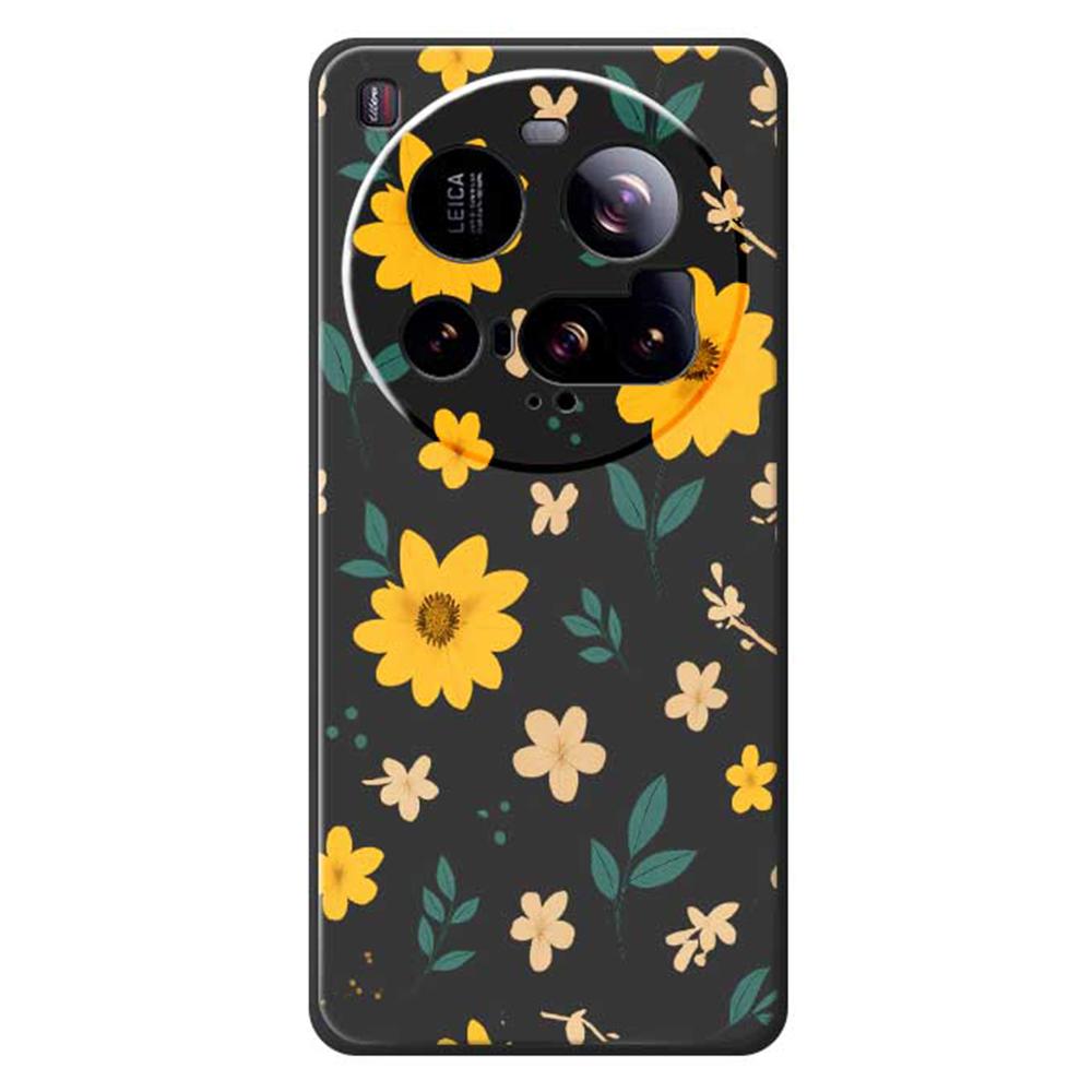 For Xiaomi 15 Ultra Case Yellow Floral and Leaves Pattern Printing Straight Edge TPU Phone Back Cover