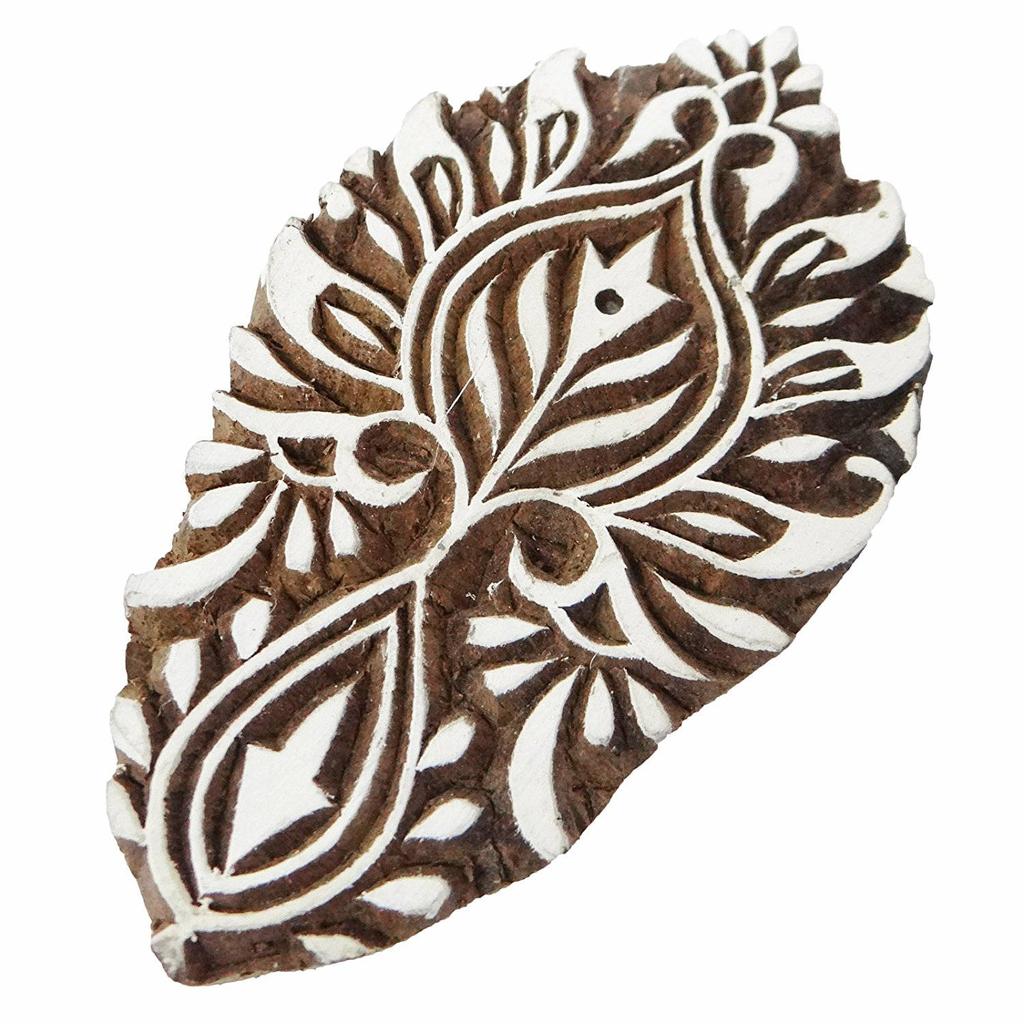 Печатание штемпеля ткани древесины блока Брауна картины листьев высекаенное рукой деревянное