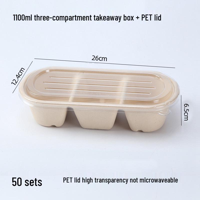Eco-friendly Three-Compartment Disposable Bento Box – Microwaveable Paper Lunch Container for Salads and Light Meals