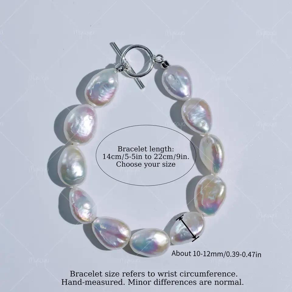 Браслет с пресноводным жемчугом Aurora Baroque с серебряной застежкой-тоглом S925 (10-12 мм)