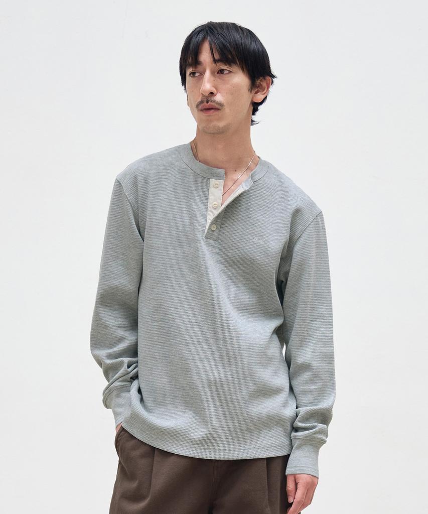 HEBIWEDEO Washable Waffle Henley Neck