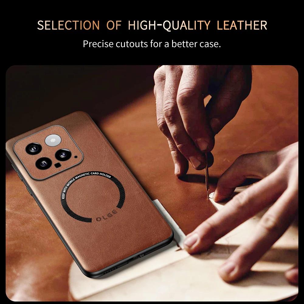 Для Xiaomi 14 14 Pro Кожа PU с рисунком коровы с мелкими отверстиями Внешнее магнитное кольцо Мягкий край Противоударный чехол для телефона