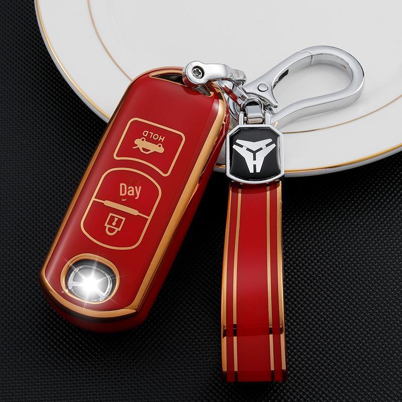 Чехол для ключа с золотой оправой для 2-кнопочных/3-кнопочных моделей Mazda CX-30, Atez, CX-4, CX-5, CX-8