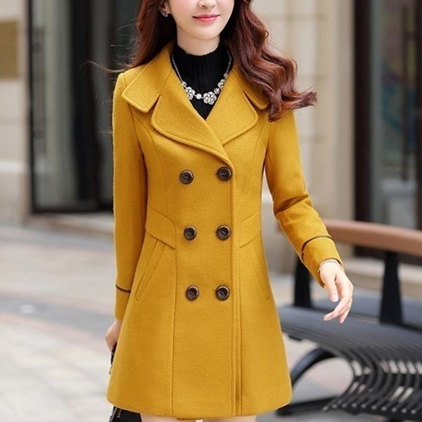 Fashion Autumn Winter Women Woolen Coats Female Coats Elegant Woolen Blends Trench Coat Ladies Windbreaker Outwear Plus Size