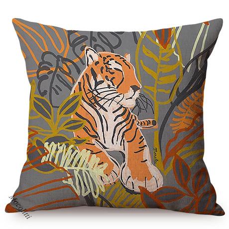 Tropical Jungle Tiger Watercolor Art Sofa Decoration Throw Pillow Case Tropic Leaf Animals Cotton Linen Cushion Cover Cojines