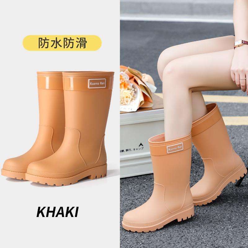 Очень высокие ботинки от дождя для женщин увеличивают рост и стройнят, нескользящие резиновые сапоги, водонепроницаемая уличная обувь средней высоты, резиновая обувь для женщин, водная обувь