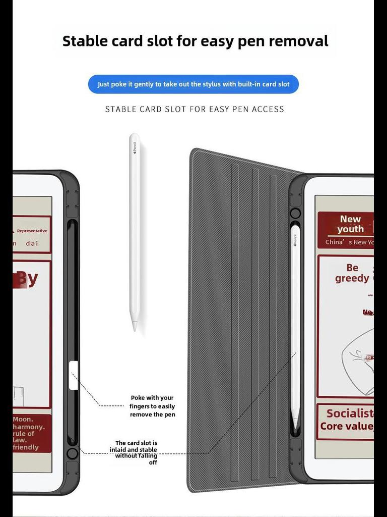 iPad Protective Cover with Pen Slot for 7th-10th Gen 10.9/10.2-inch, Pro 11-inch, Air 3-5, Mini 6