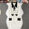 Autumn Winter Women Elegant Polo Collar Designer Print Bowtie Knitted Sweater Office Party Slim Bodycon Sheath Dresses