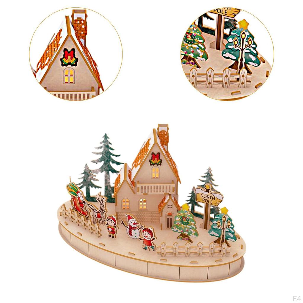 Wooden Christmas Cottages DIY Christma Decor Decoration Artware for Holiday Themed Party