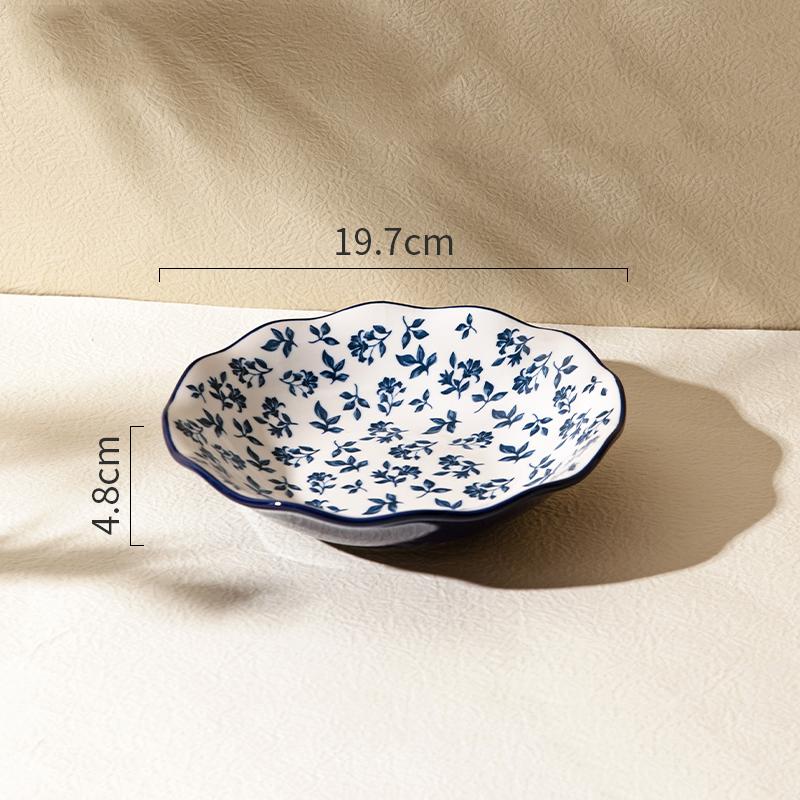 Ретро Синие Цветы Керамическая Тарелка Свет Роскошь Романтический Ресторан Вкусные Паста Стейк Тарелки Домашний Завтрак Фрукты Салат Тарелка