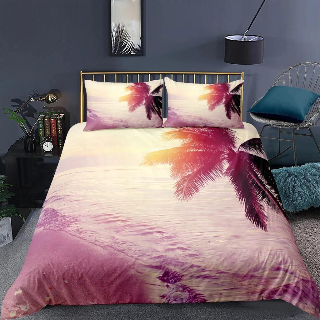 Beach Sea Sky Palm Coconut Tree Bedding Set King Queen Duvet Cover Sets Pillowcase Bed Linen Comforter Adult Kid Queen King Size
