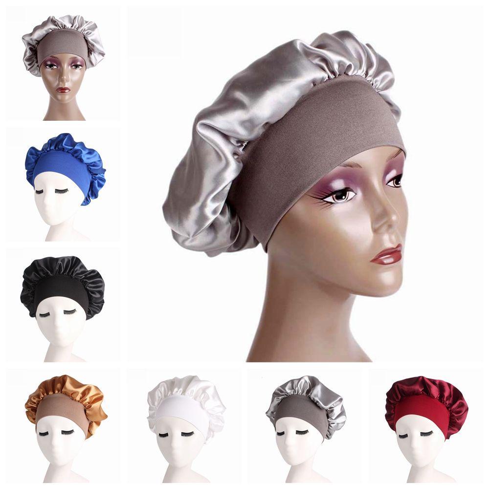 Soft Stretch Head Cover Night Sleep Hat Wide Band Satin Cap Elastic Head Wraps Hair Loss Chemo