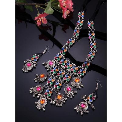 Shining Diva Fashion Последний стильный традиционный набор украшений из окисленного серебра для женщин