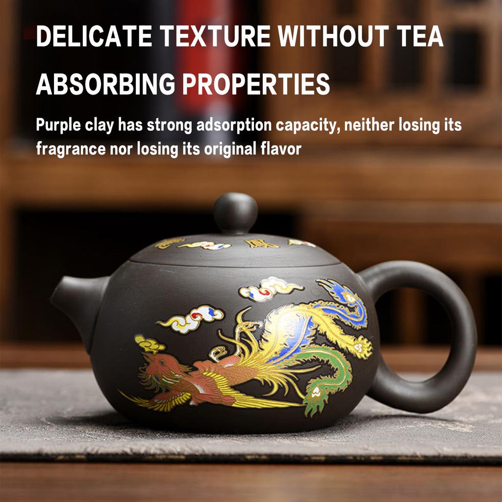 Dragon and Phoenix Purple Sand Pot Tea Color-changing Purple Clay Zisha Teapot for Wood Stove or Stovetop Xuan-US