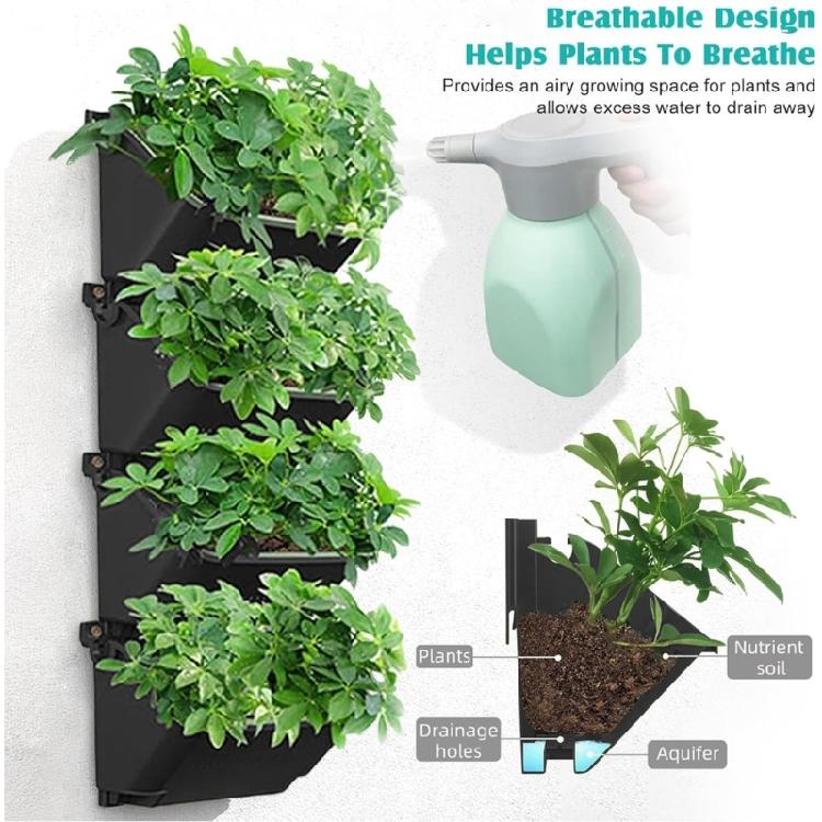 Watering Wall Planter Set Of 4 Plastic Vertical Garden Planter For Herbs Flowers Succulents Indoor Outdoor Space Saving Design