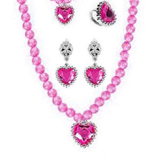 1 компл. ожерелье для девочек, игрушка, цветные, из бисера, элегантные, для ролевых игр, со стразами, браслет с сердечками и серьгами, комплект ювелирных изделий принцессы