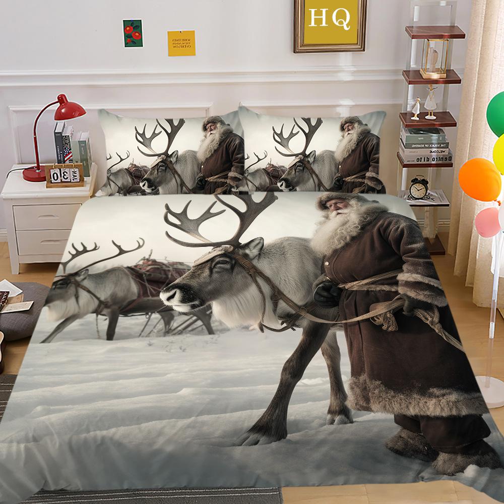 Рождественская карета, снежная сцена, 3D-принт, полиэстеровая наволочка, пододеяльник, набор из двух или трех предметов, можно