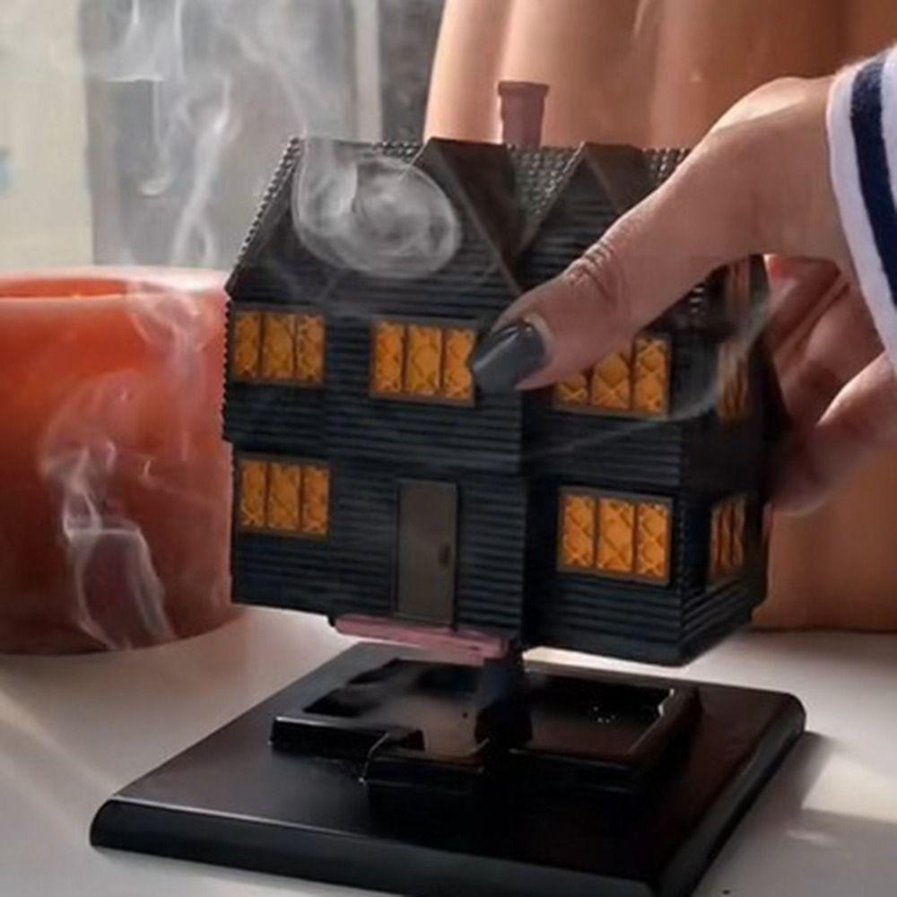 Halloween Black Witch House Incense Burner Resin House Shape Rustic Chimney Hut Incense Incense Cone Burner