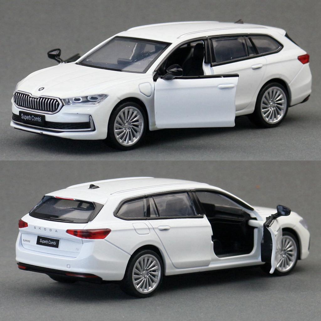 Масштаб 1/35 Skoda Superb Combi Седан Модель игрушечной машины MSZ Литой металлический миниатюрный Оттягивающийся Звук и свет Коллекция Подарок для детей Мальчик