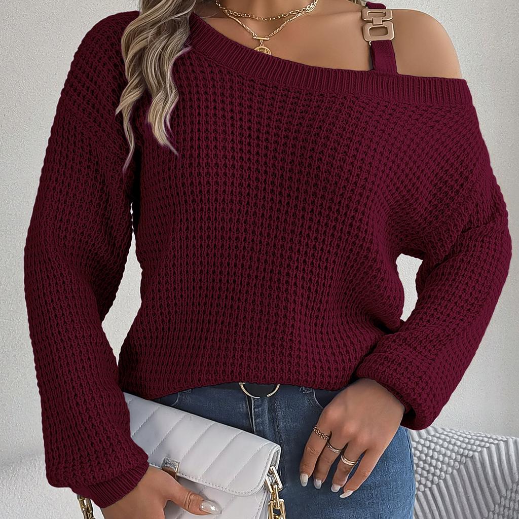 GMXIA Женские модные повседневные свободные свитера с косым воротником, однотонный цветной принт, осень-зима с длинными рукавами