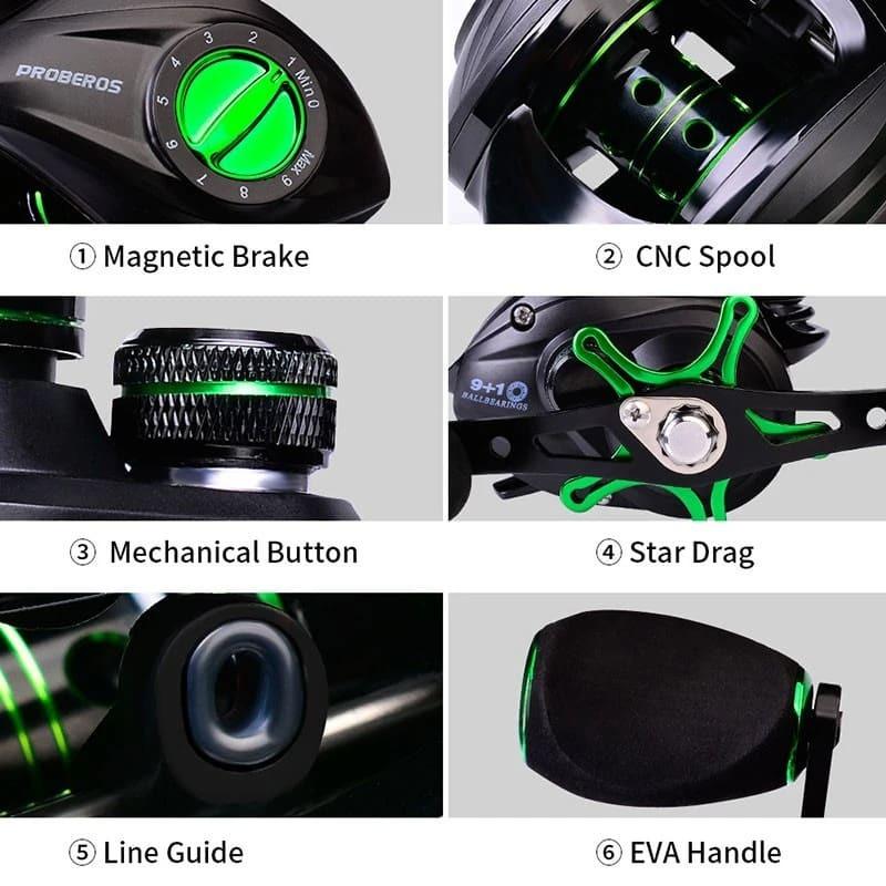 Новая рыболовная катушка 7.2:1 Передаточное отношение, максимальное сопротивление 20 кг, магнитный тормоз, мультипликаторная катушка, без люфта, с алюминиевой шпулей для пресноводной рыбалки