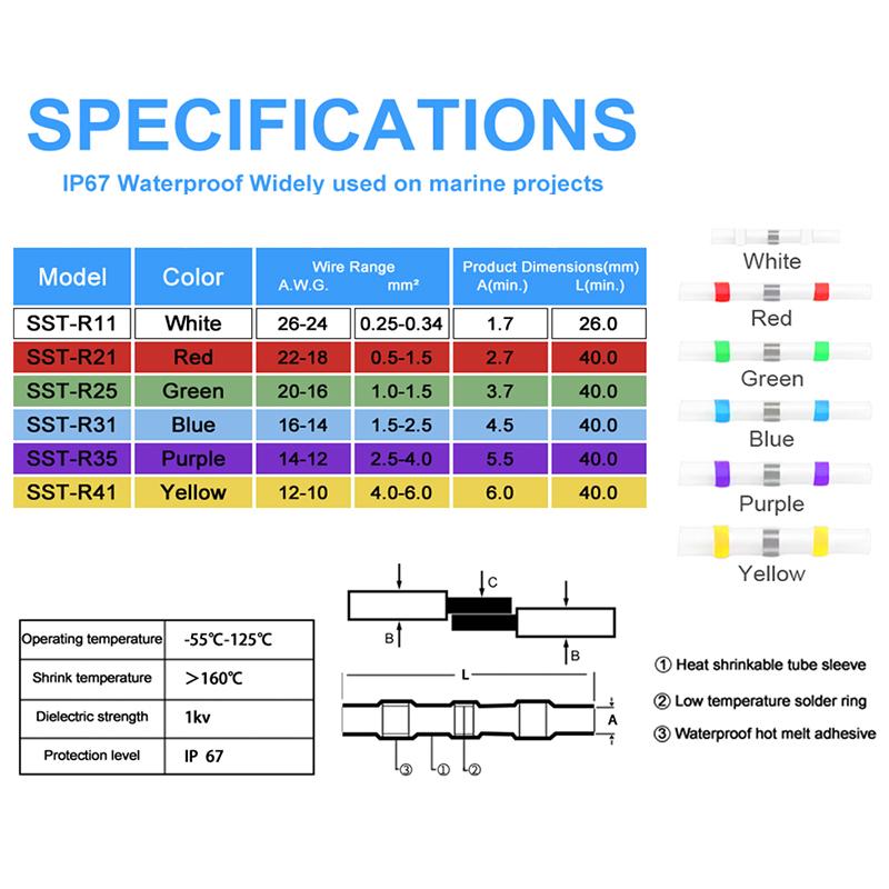 50-400 шт. разъемы для проводов припой стержень разъем для проводов изолированный припой термоусадочный водонепроницаемый обжимной кабель клеммы для кабеля