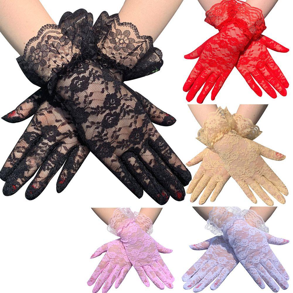 Protection Mittens Sunscreen White Bride Gloves Rose Flower Pattern Lace Gloves Party Dressy Gloves