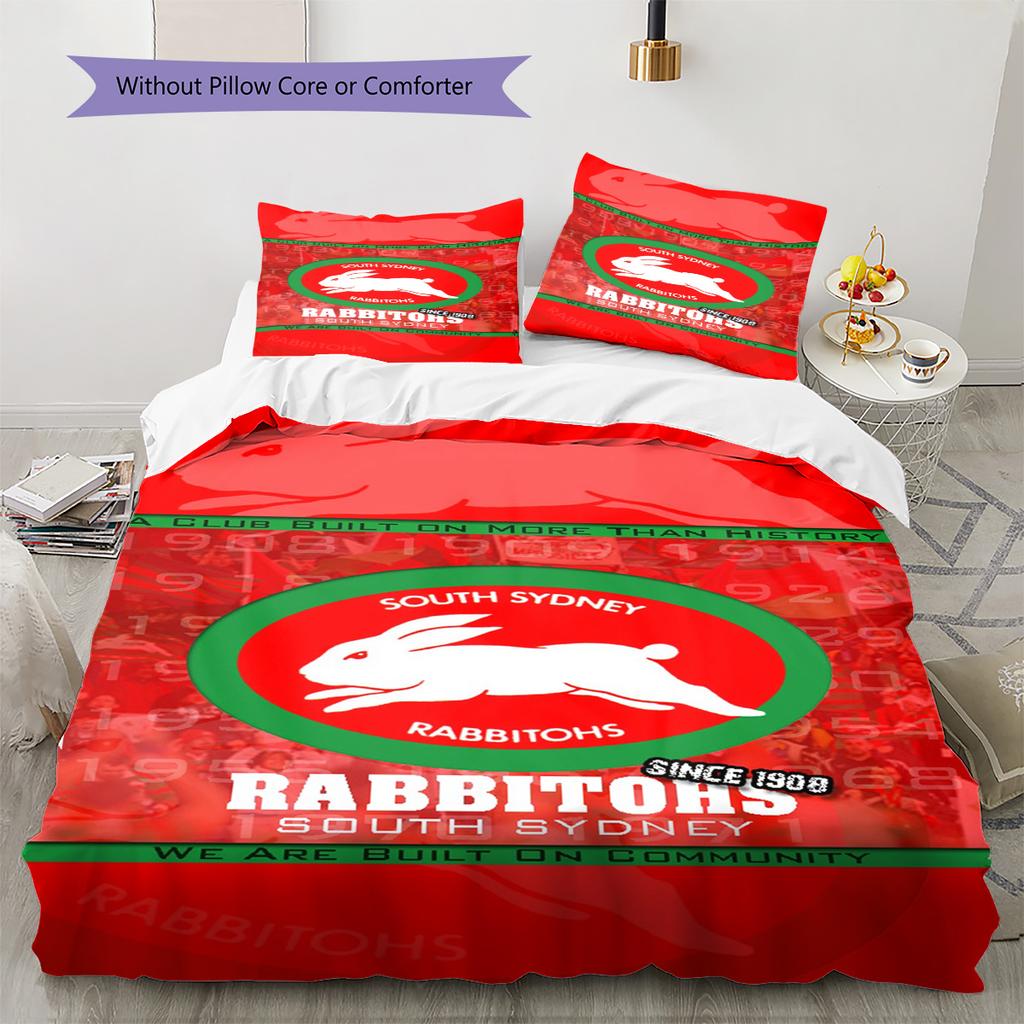 Rabbitohs Pattern Bedding Set Quilt Cover Pillowcase Home Decor Gift (1 * duvet cover + 2 * pillowcase, without core)