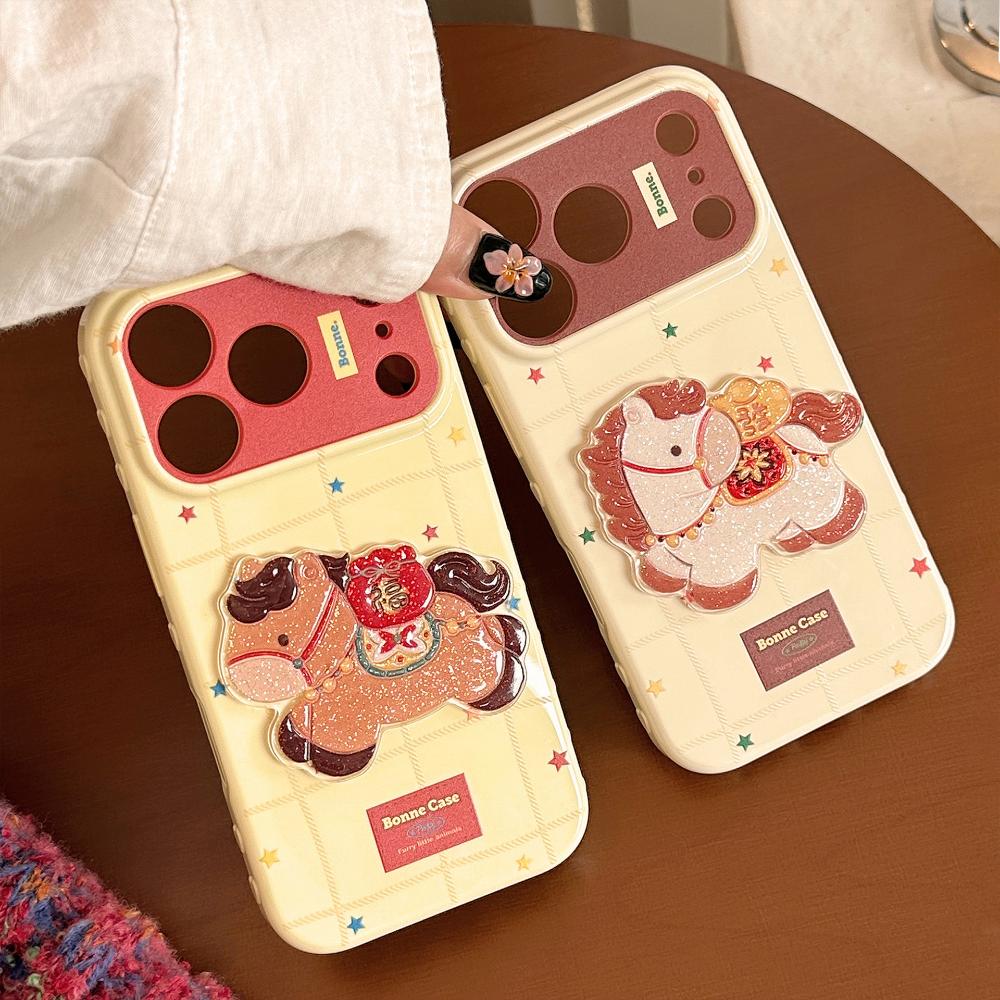 Suitable for IPhone 17 Pro Max and IPhone 16 in The Year of The Horse - New Year Glitter Cartoon Soft Case Protective Cover