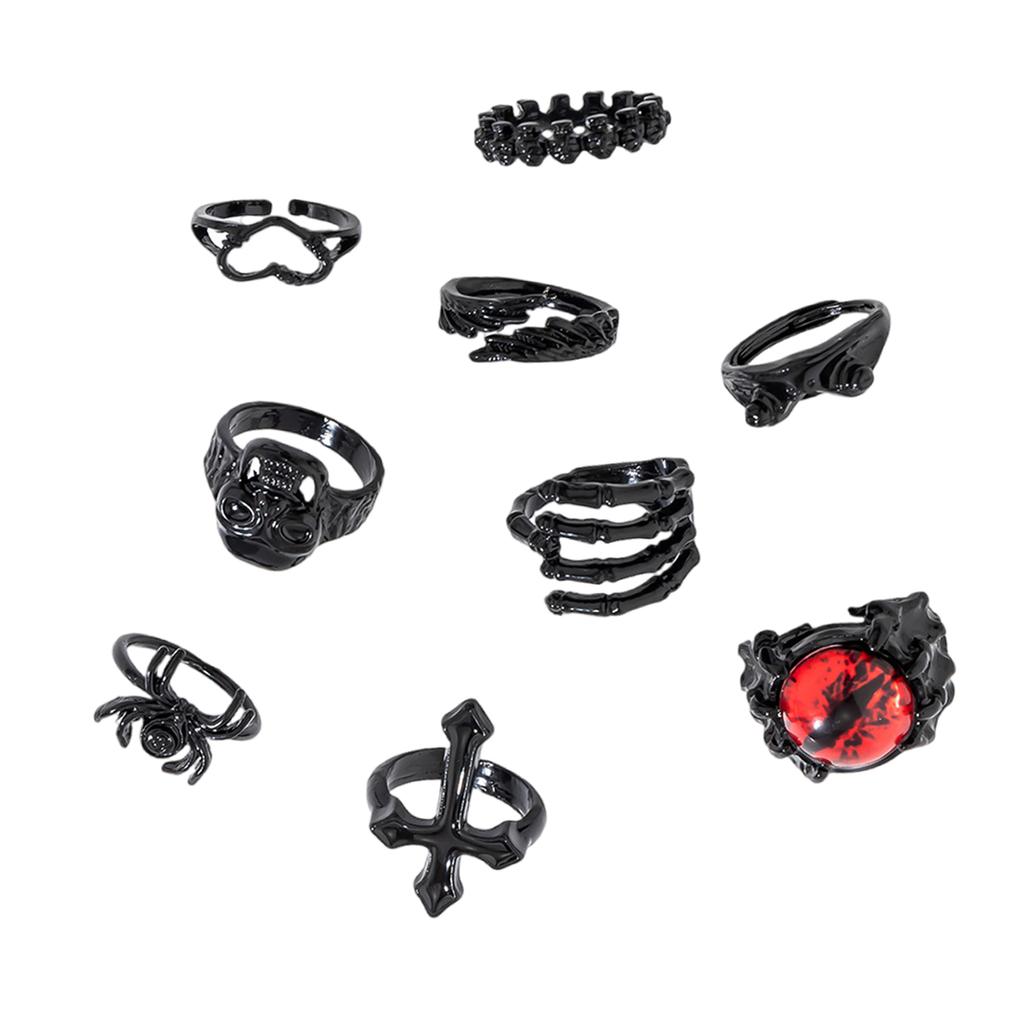 Gothic Skull Ring Set Adjustable Finger Rings Alloy Texture Dating Rings Perfect for Parties and Festivals Any Occasion