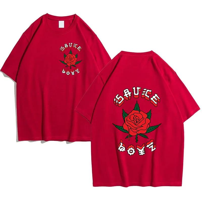 Men Cotton TShirts Rapper Eladio Carrion Print Women Rose Flower Graphics TShirts Sauce Boyz Music Album Unisex Hip Hop Top Tee