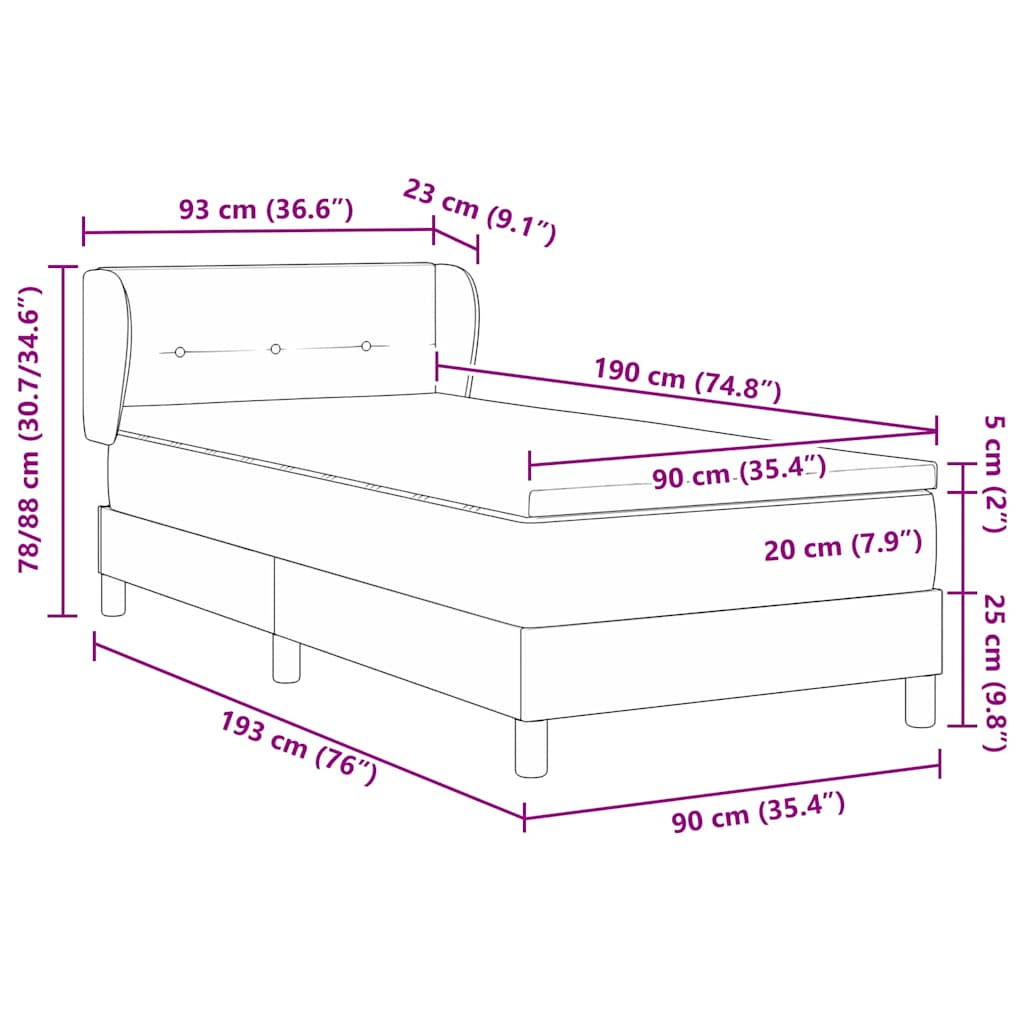 Box Spring Bed with Mattress and Headboard Blue 90 x 190 cm Fabric