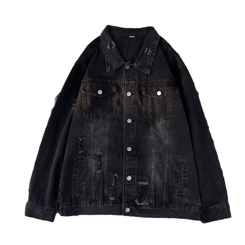 Mens Vintage Distressed Denim Jacket Loose Fit Fall Casual Outerwear