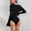 Женский повседневный комбинезон с квадратным воротником и расклешенными рукавами, эластичный осенний сексуальный облегающий комбинезон контрастного цвета