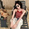 Black Striped Knitted Camisole Tank Top Women's Spring Summer Inner Wear Hot Girl Sexy Backless Outerwear Short Base Layer Top