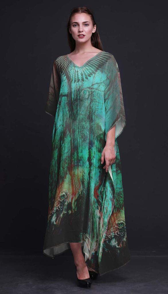 Phagun Длинный кафтан Owl Jungle Maxi Dress Beach Swimwear Cover up Womens